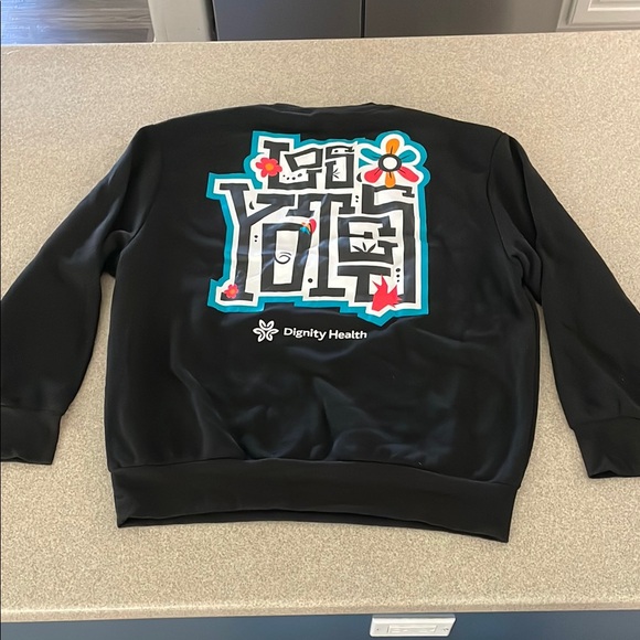 .Black Crewneck Sweater with Ribbed Cuffs and Collar Size XL - Picture 2 of 3